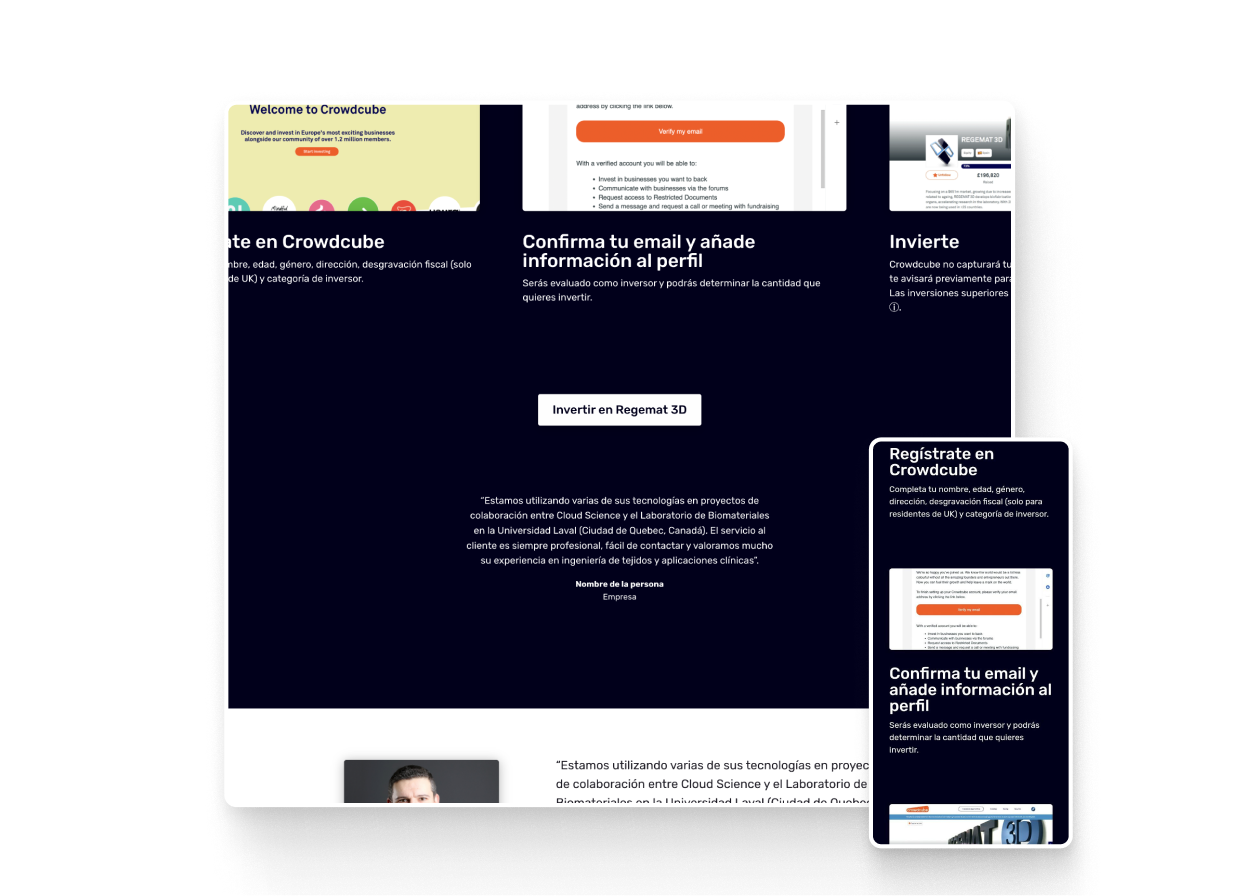 Showcase of the booking process made for Regemat 3D, in Spanish.